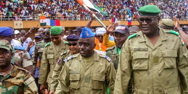 FILE PHOTO: Supporters of Niger's coup leaders take part in a rally in Niamey